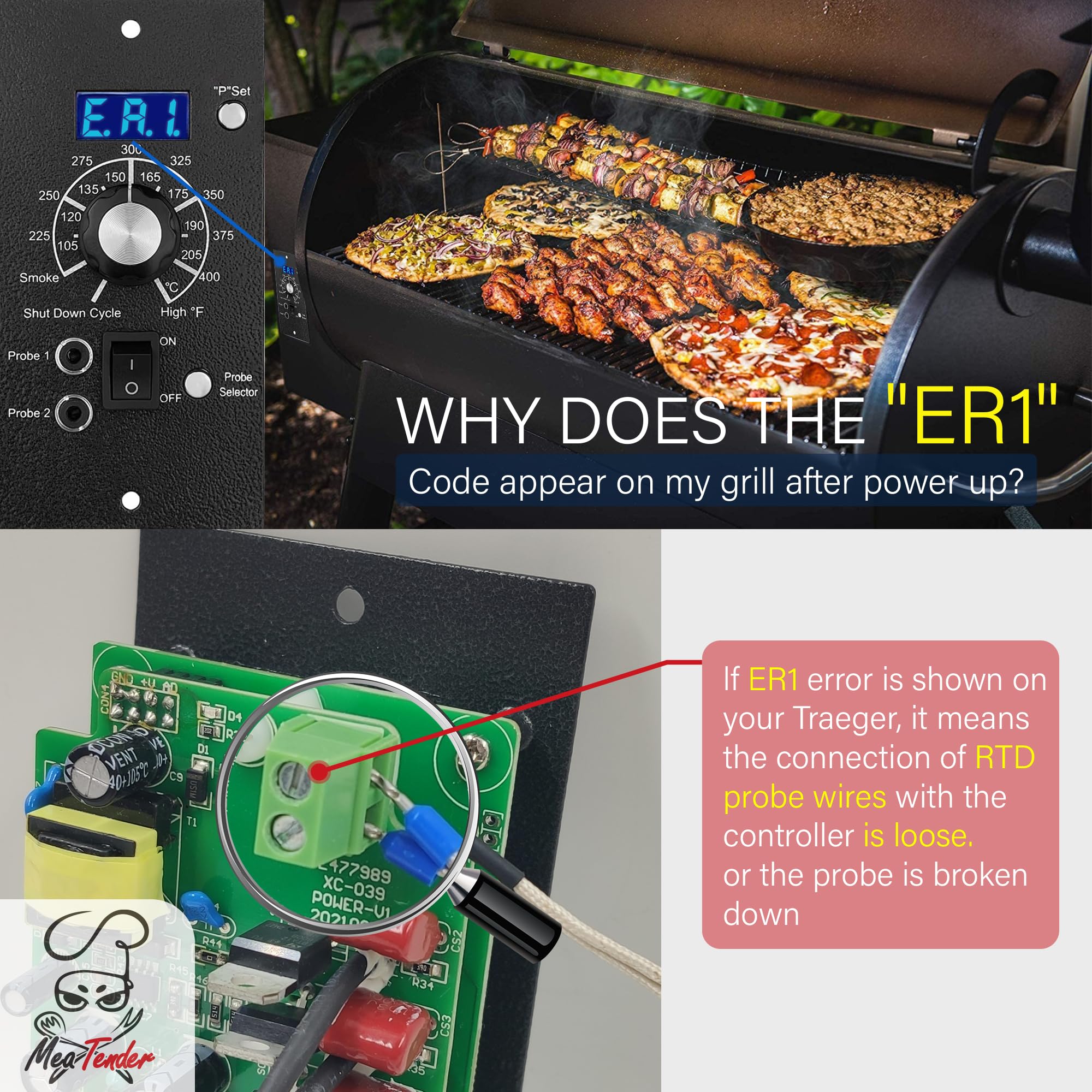 Meatender probe compatible with Traeger and Z-Grill for easy upgrades.