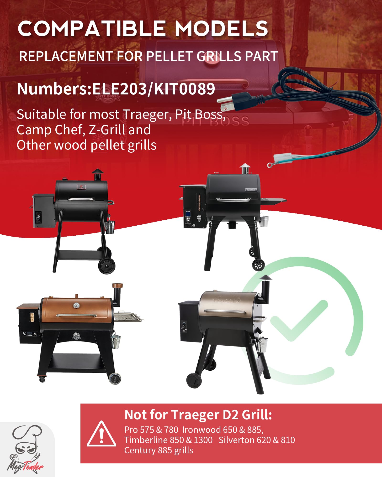 Meatender ELE203 KIT0089 connector compatible with common grills.