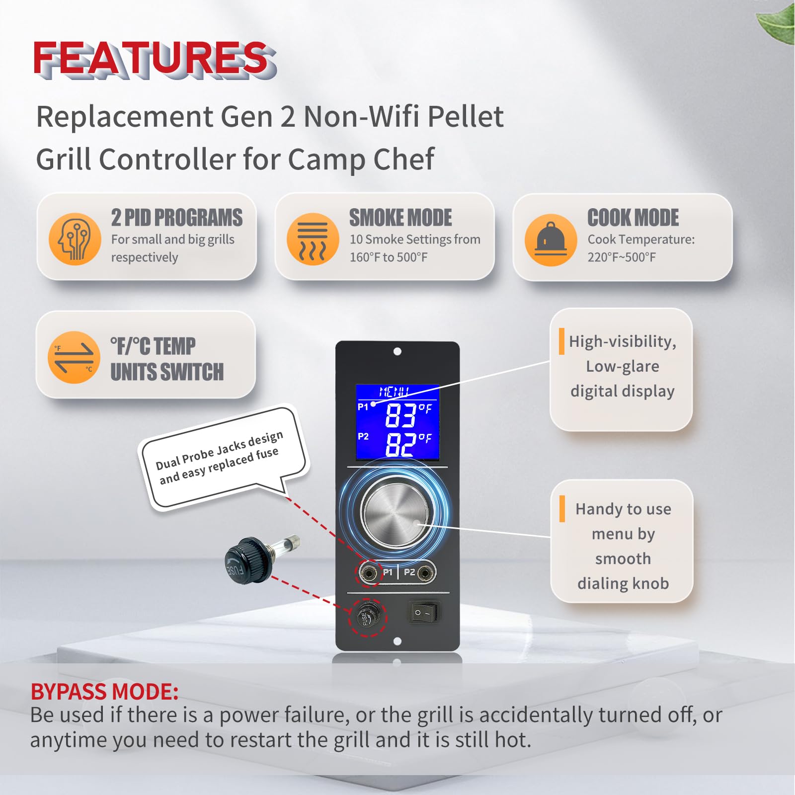 Meatender PID program display with two grill optimization modes
