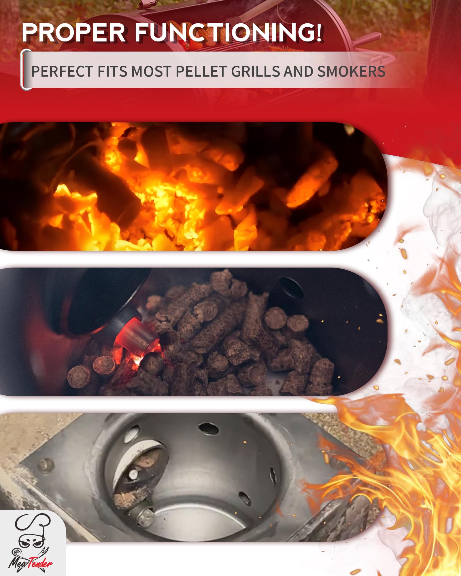 Meatender replacement part suitable for Traeger and other AC pellet smokers.