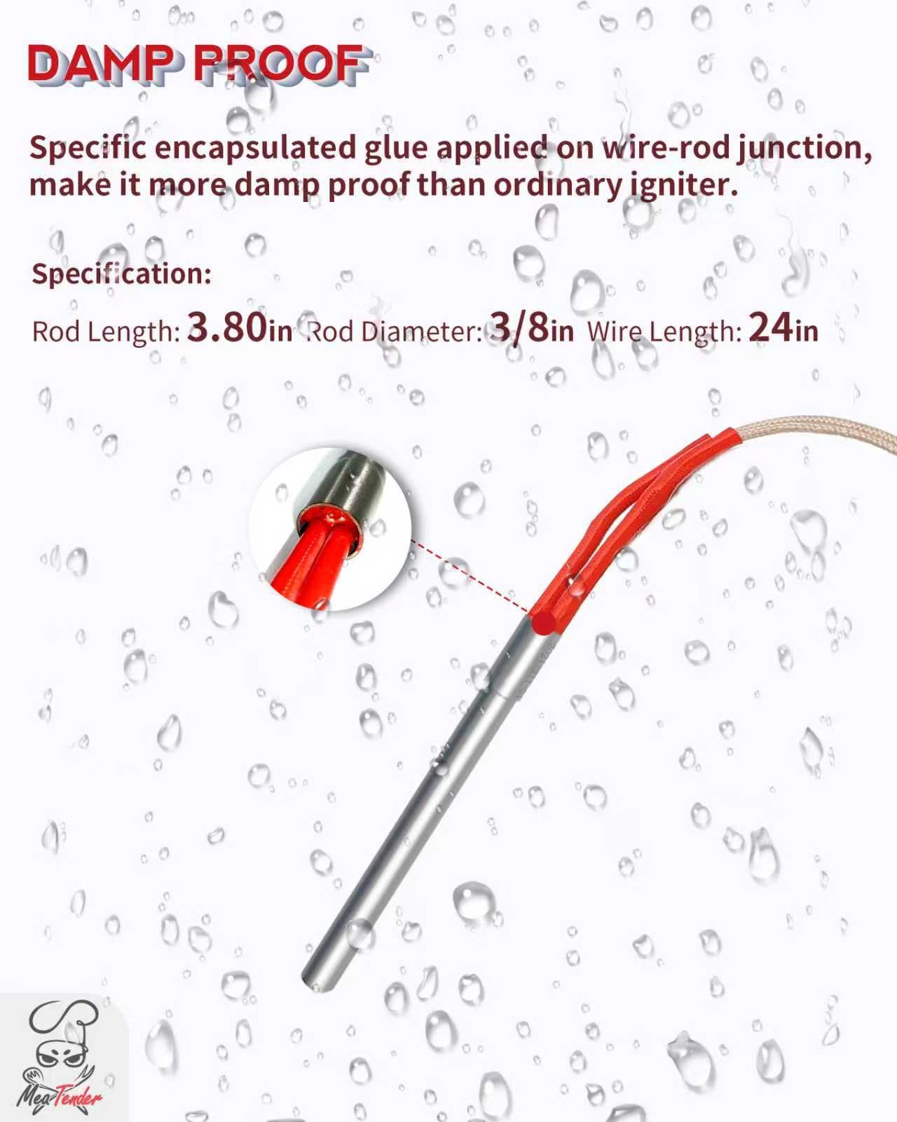 Meatender protrusion guide guides correct 1/8–1/4 inch placement for ignition.