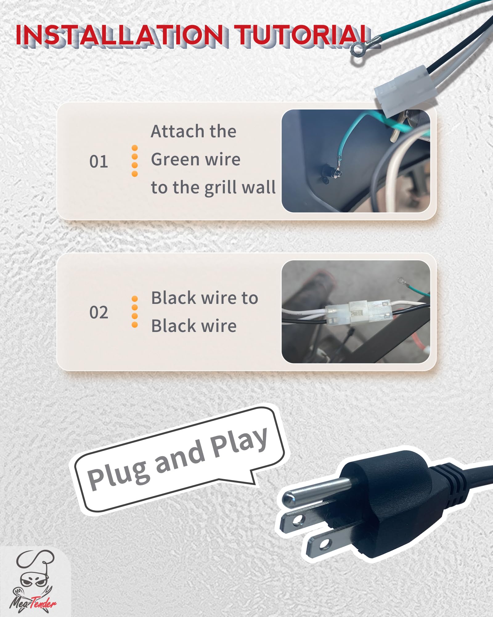 Meatender 120V US grounded plug for safe electrical connection.
