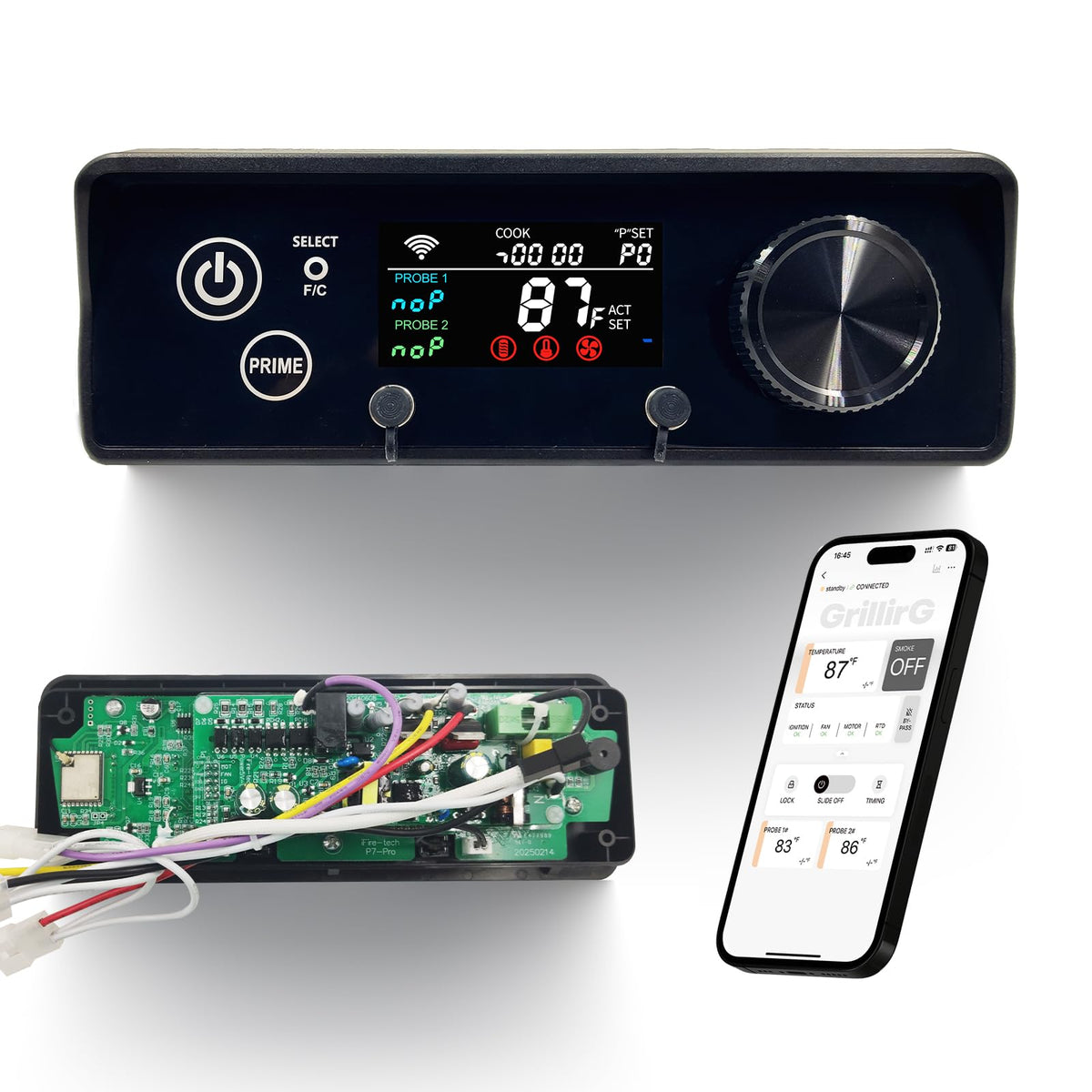 Meatender WiFi PID grill controller mounted on a rectangular Pit Boss for precise heat control.
