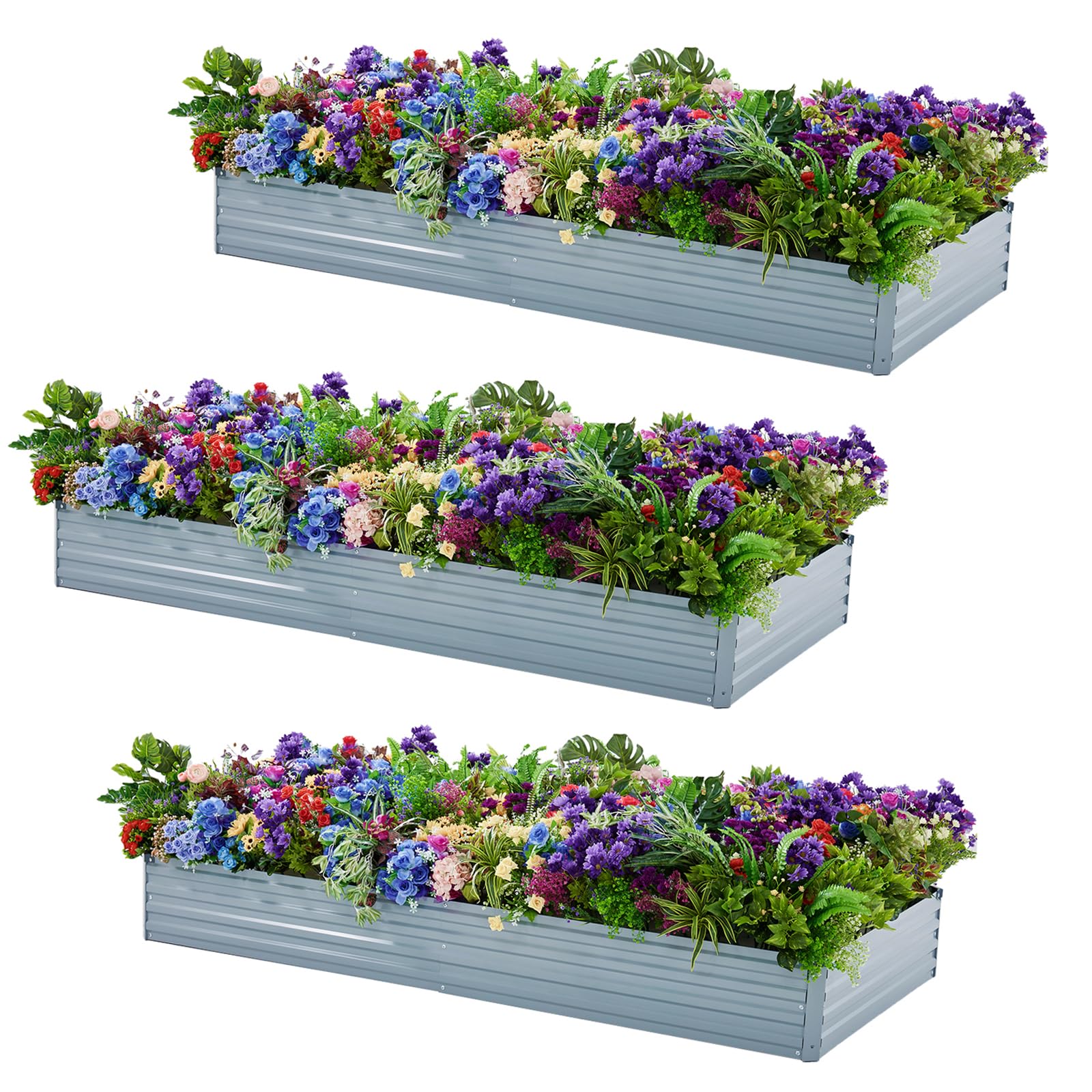Meberam 3-pack galvanized raised garden beds, assembled to expand your growing space.
