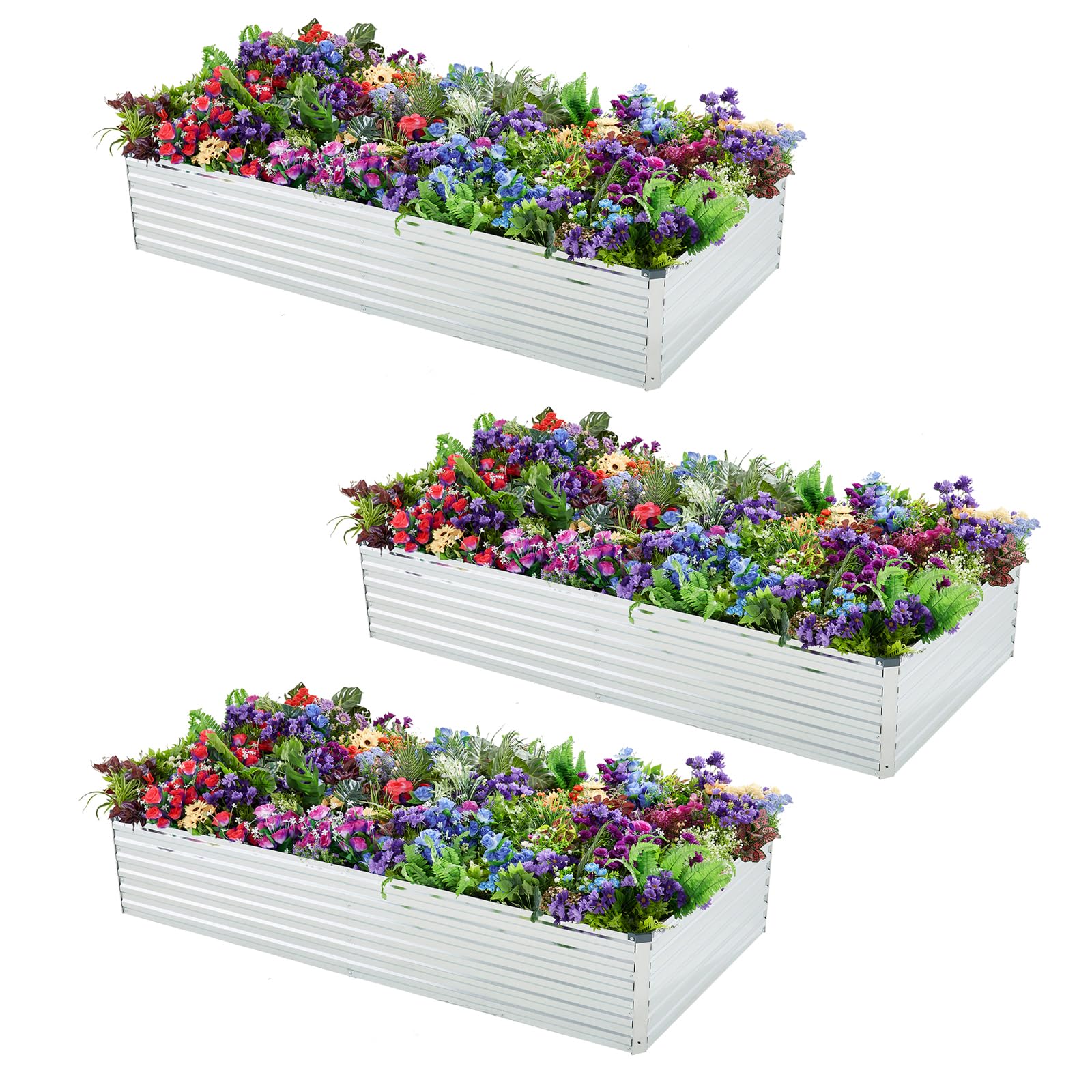Meberam galvanized raised garden bed assembly in a yard, showcasing sturdy 72-inch length.