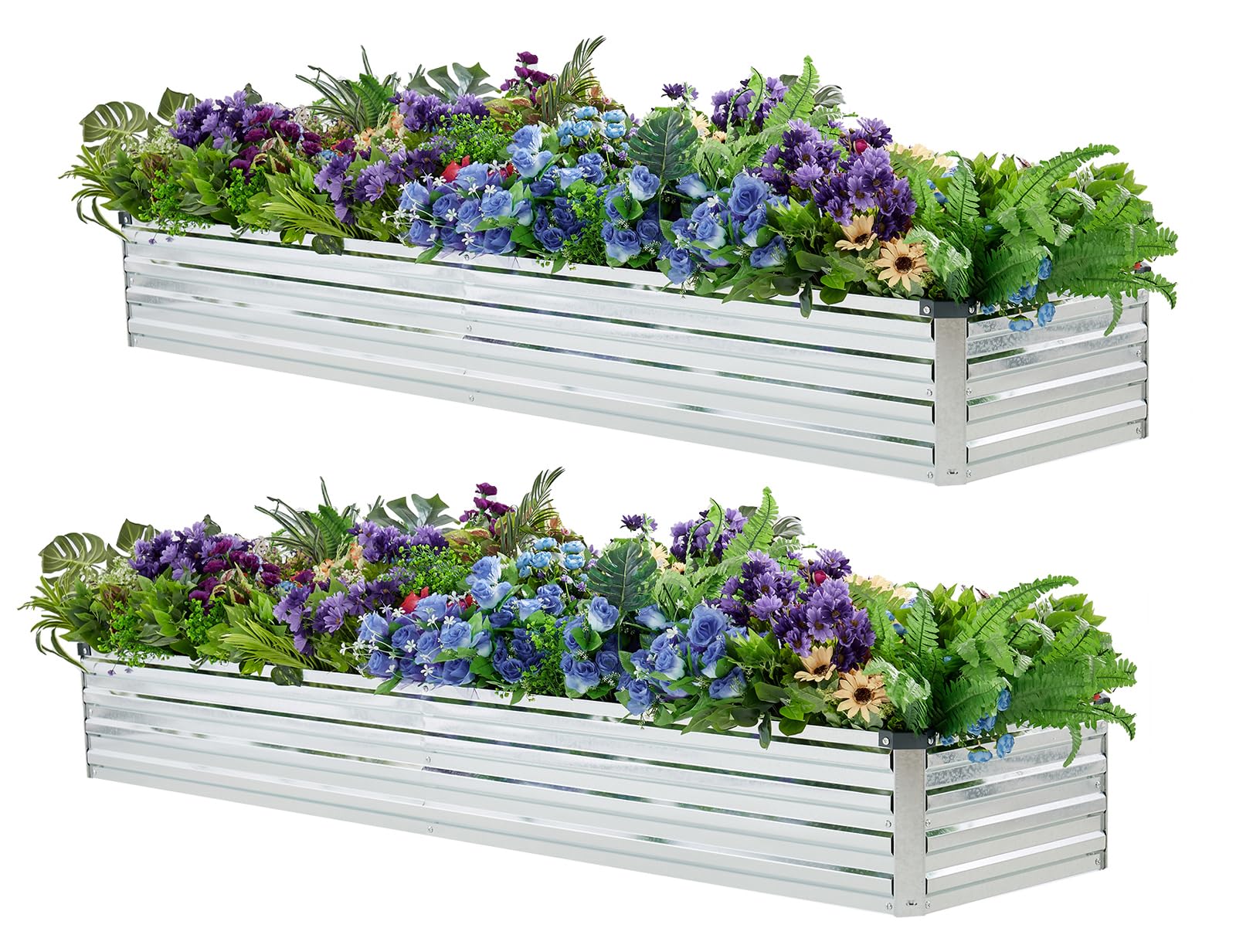 Meberam galvanized raised garden bed 2-pack showing durable outdoor setup for vegetables.