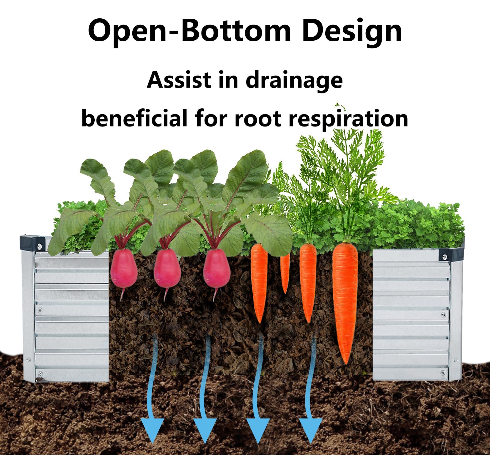 Meberam silver galvanized bed open-bottom design allows natural drainage.