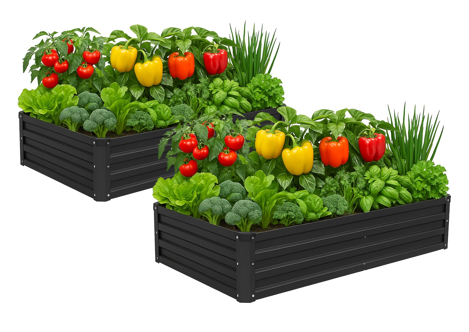 Meberam two-pack galvanized raised bed front view ready for planting