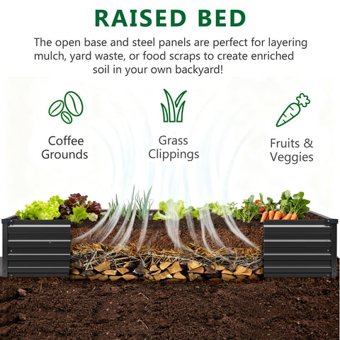 Meberam galvanized raised bed side view showing spacious growing area