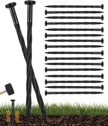 Meboyz 8-inch spiral landscape spike secured in soil for durable edging.