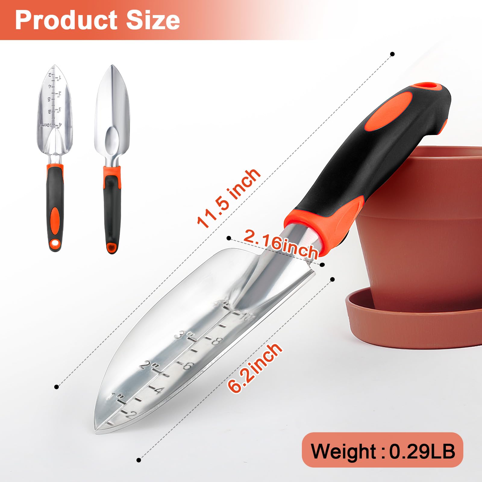 Mecheer ergonomic-handle garden shovel provides comfortable digging and less wrist strain.
