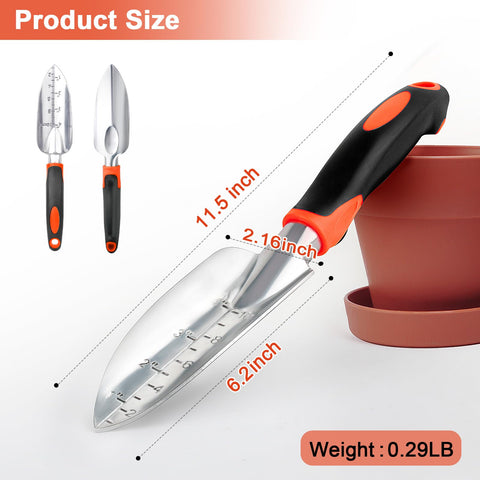 Mecheer ergonomic-handle garden shovel provides comfortable digging and less wrist strain.