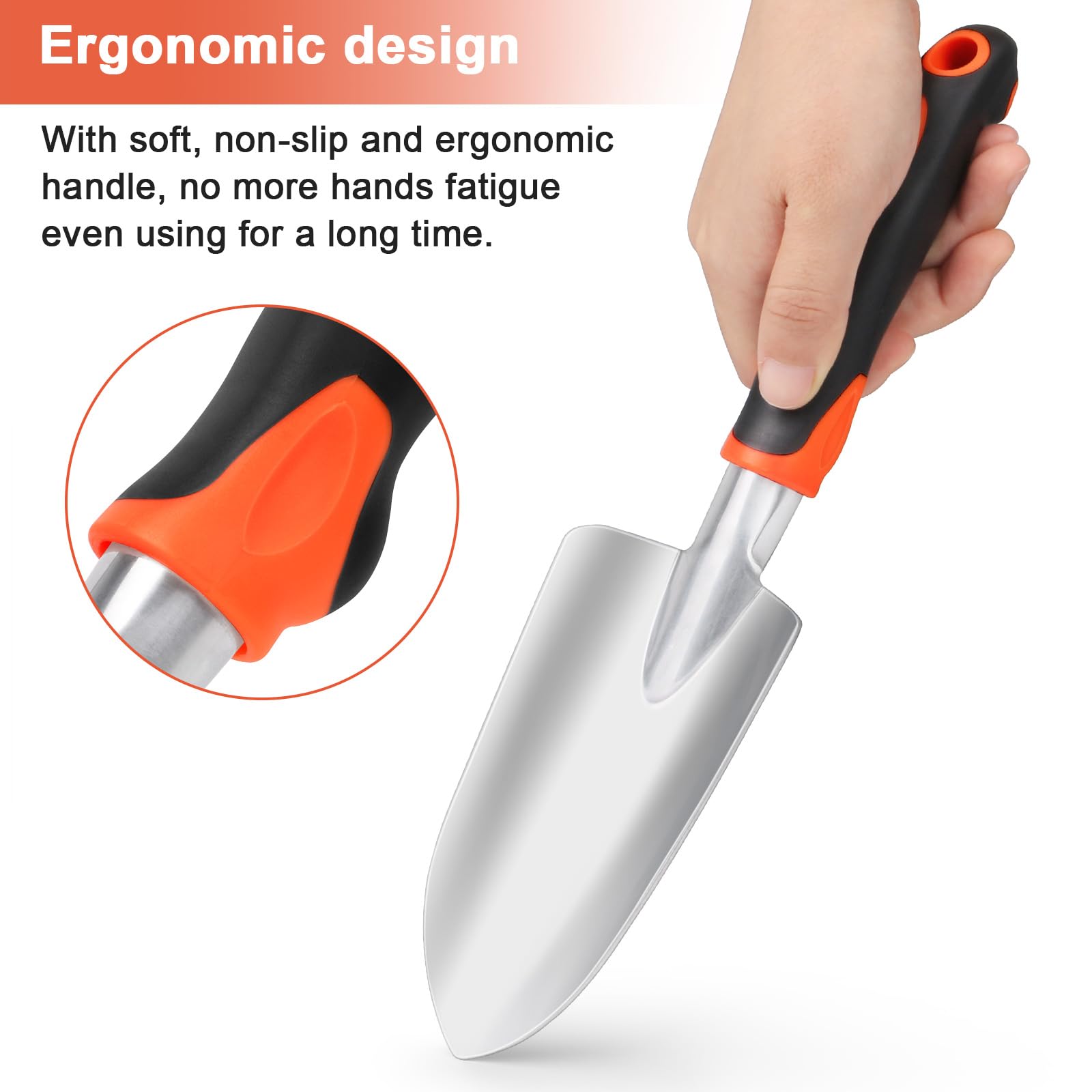MECHEER compact garden shovel fits in a tool bag for easy transport.