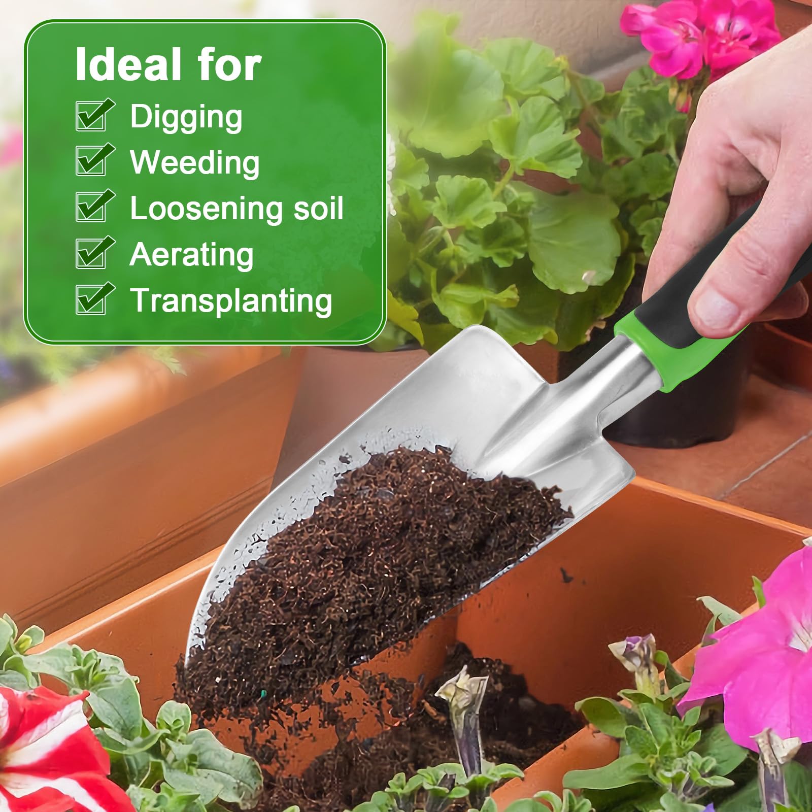 Mecheer multi-function shovel handles digging, weeding, and transplanting with comfort.