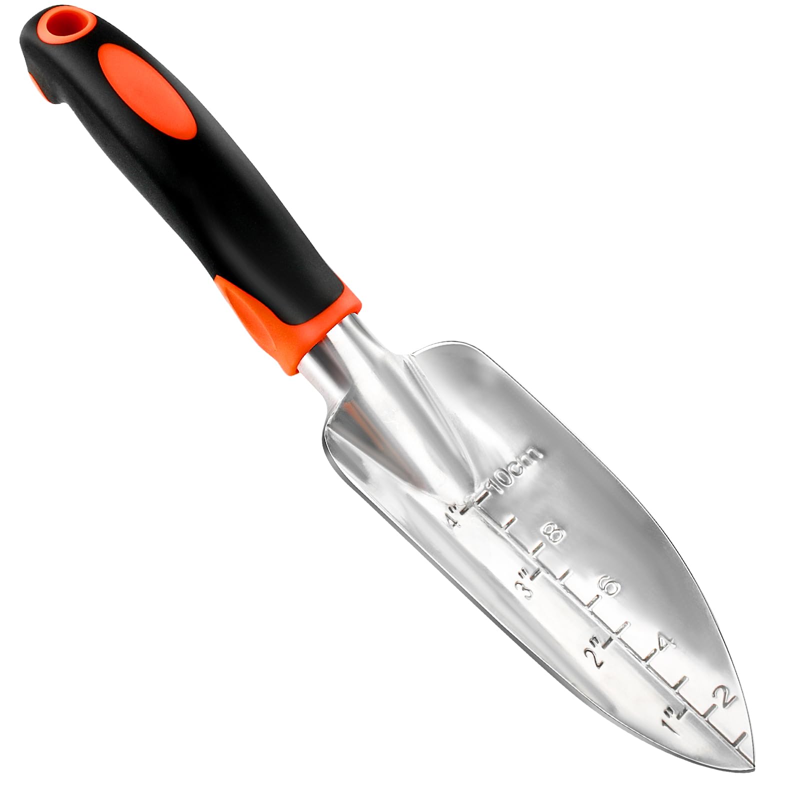 Mecheer garden shovel trowel with measurement marks for precise planting depth.