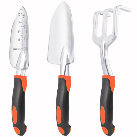 MECHEER 3-pack garden tools set with ergonomic orange handles for comfortable gardening
