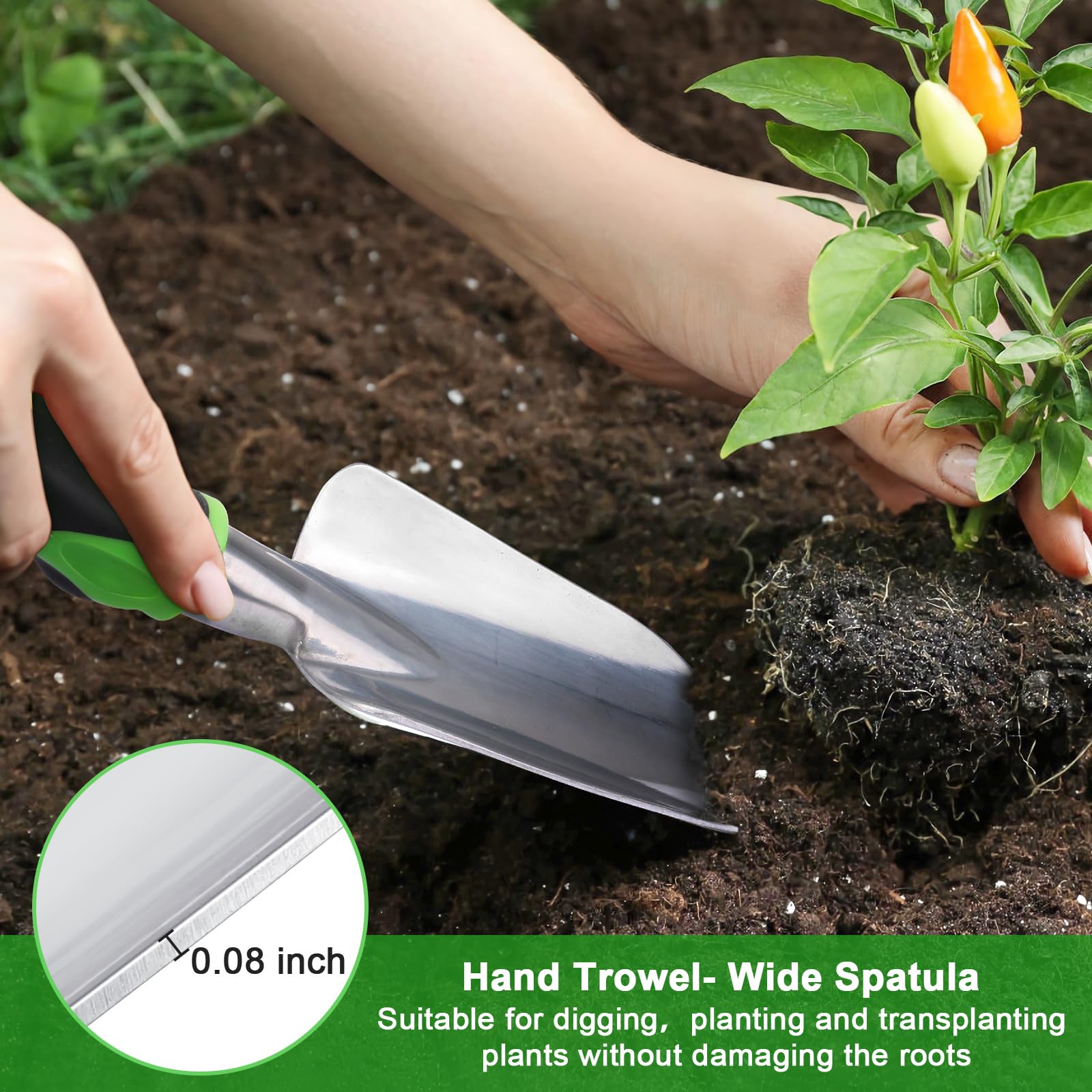 MECHEER ergonomic non slip handle highlights comfortable grip during gardening.