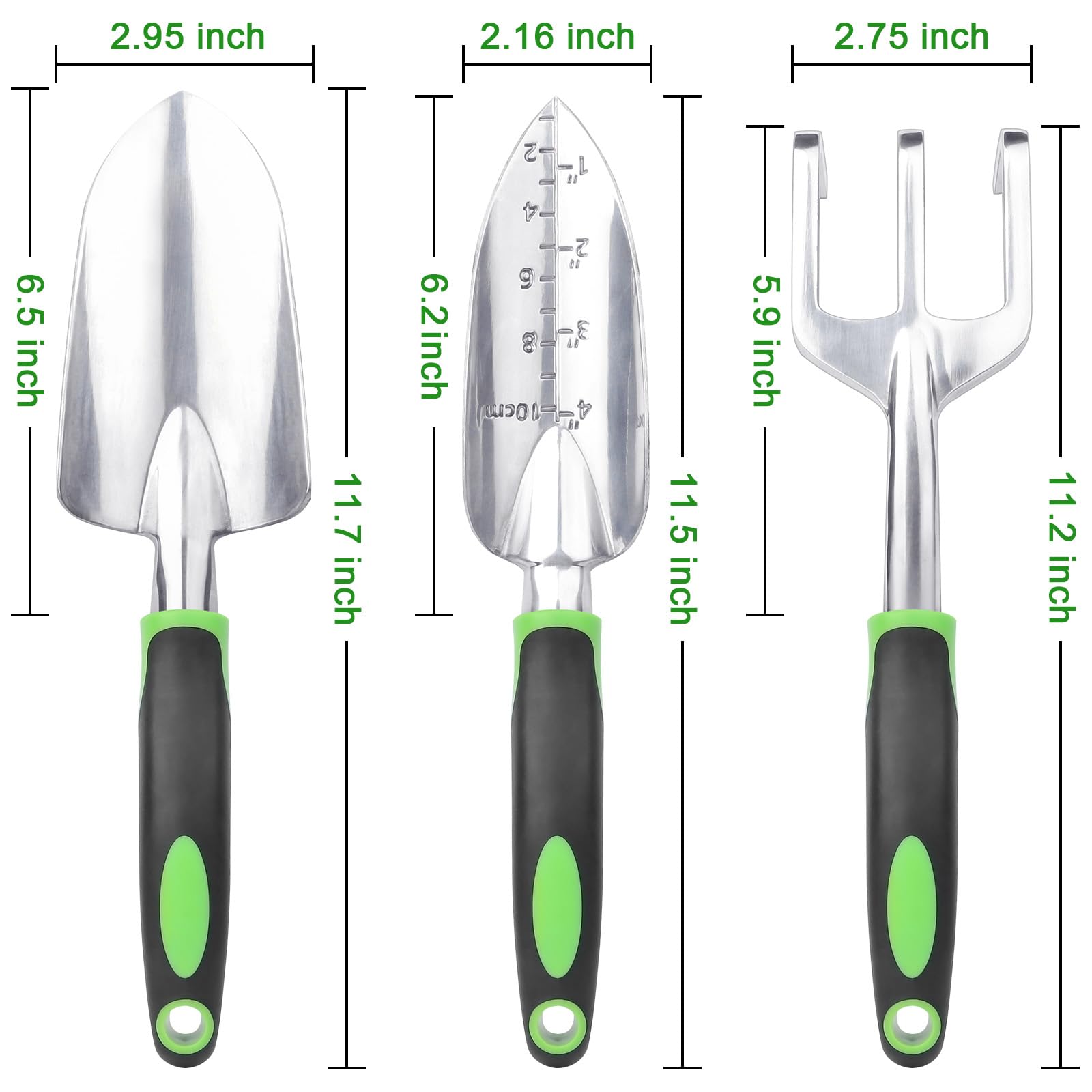 MECHEER transplant trowel scale view for accurate depth measurement.