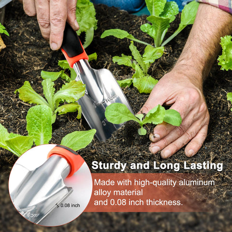 Mecheer multi-function garden tool handles planting, transplanting, weeding, and soil mixing.