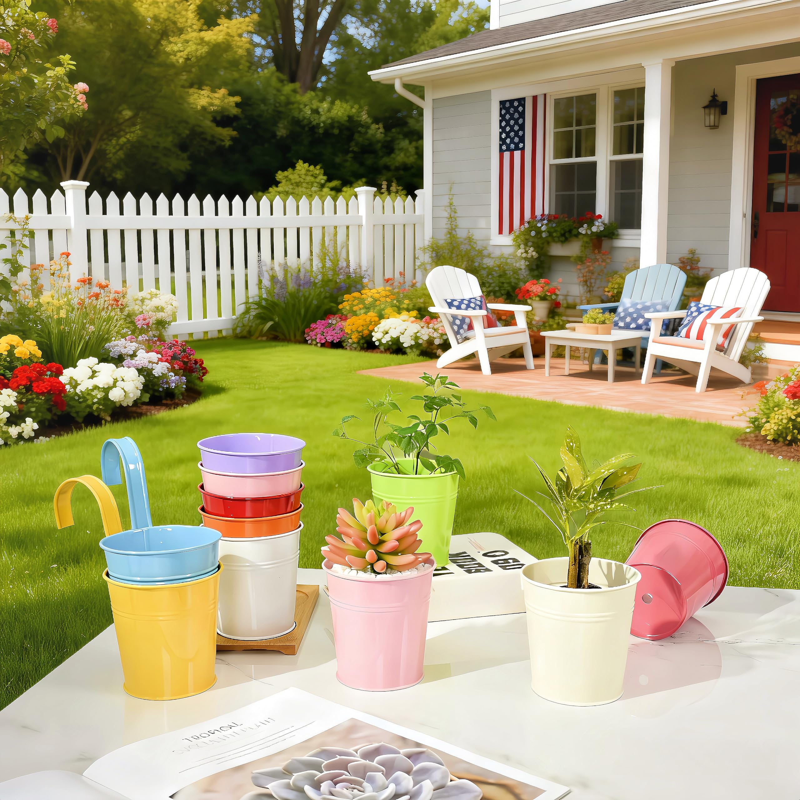 MeCids rust-resistant coating keeps metal planters vibrant in sun or rain.
