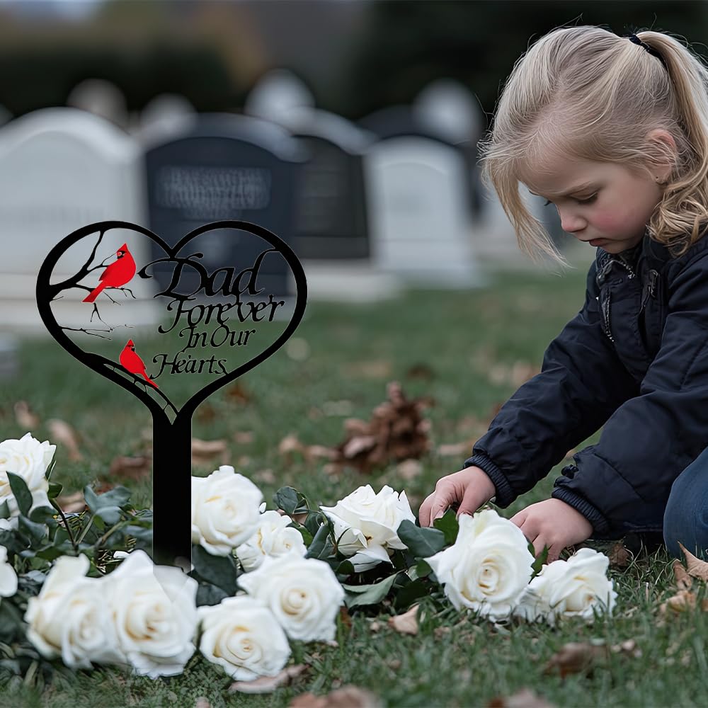 Meckerni grave marker, heart-shaped stake, easy to install on lawn.