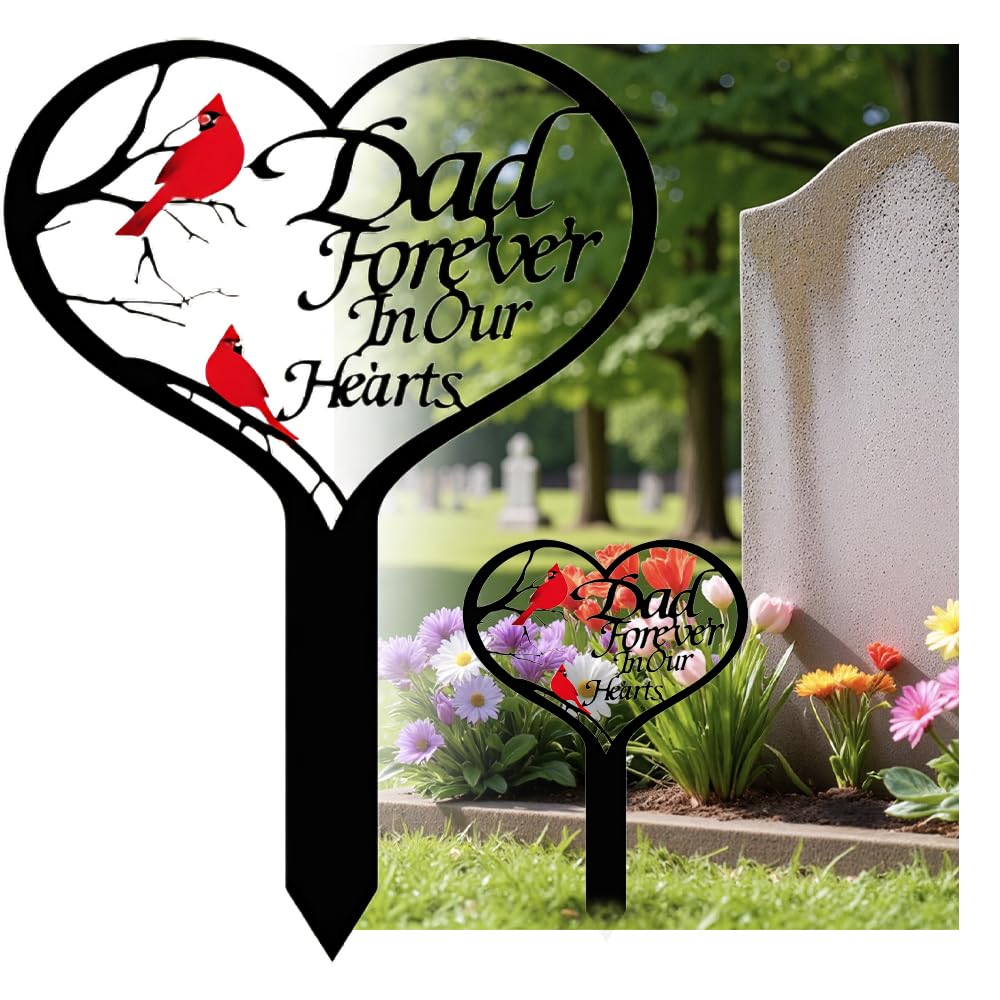 Meckerni heart-shaped grave marker with cardinals for outdoor cemetery displays.