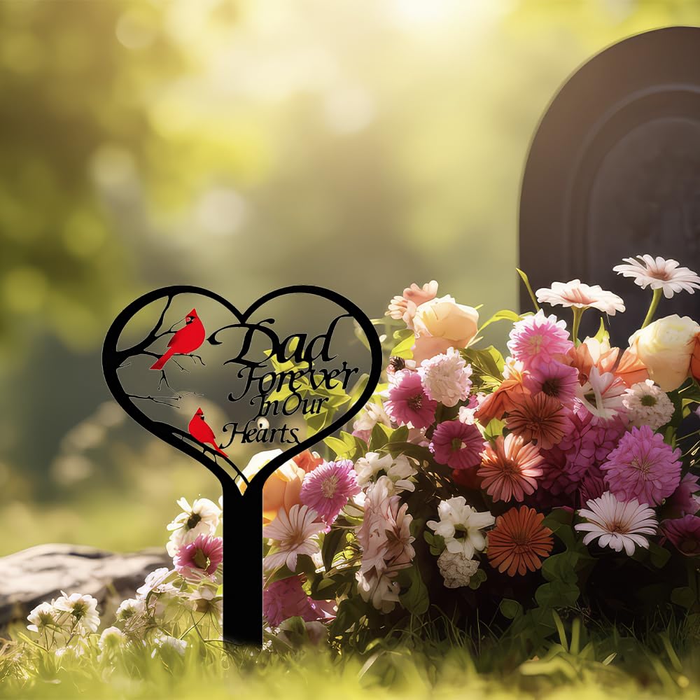 Meckerni outdoor garden cemetery decor with cardinals and heart.