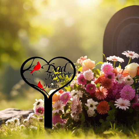 Meckerni outdoor garden cemetery decor with cardinals and heart.