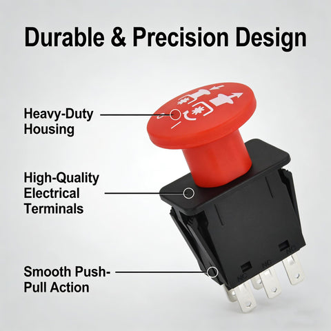 Meckparts PTO switch label shows compatible part numbers for Husqvarna and Craftsman.