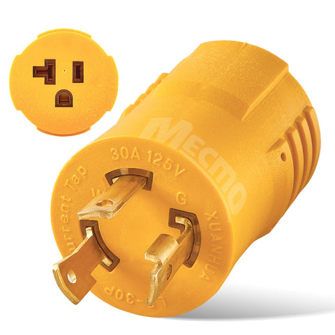 MECMO L5-30P to 5-15/20R adapter closeup for versatile RV power