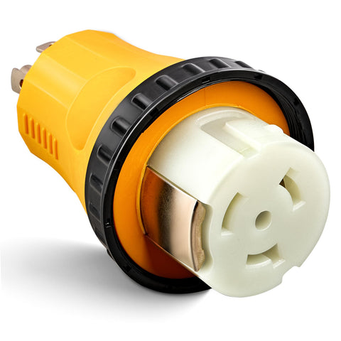 MECMO NEMA L14-30P to SS2-50R adapter ready for RV or marine shore power use