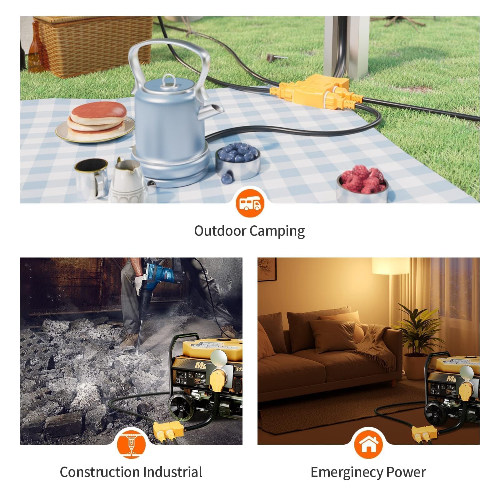 Rugged molded connectors resist wear during outdoor setups.