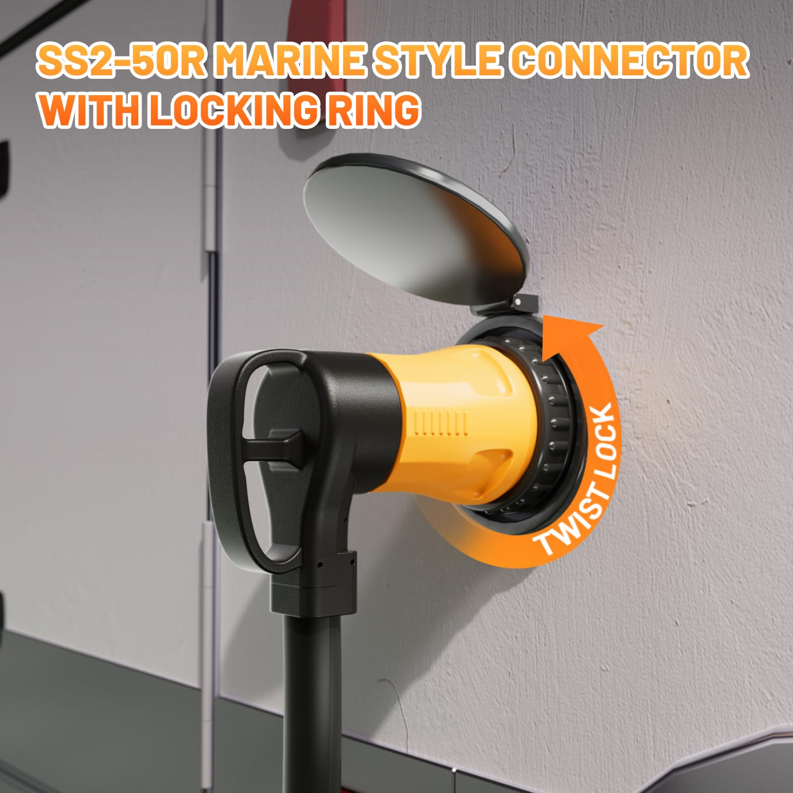 MECMO SS2-50R locking female connector for leak-free power.