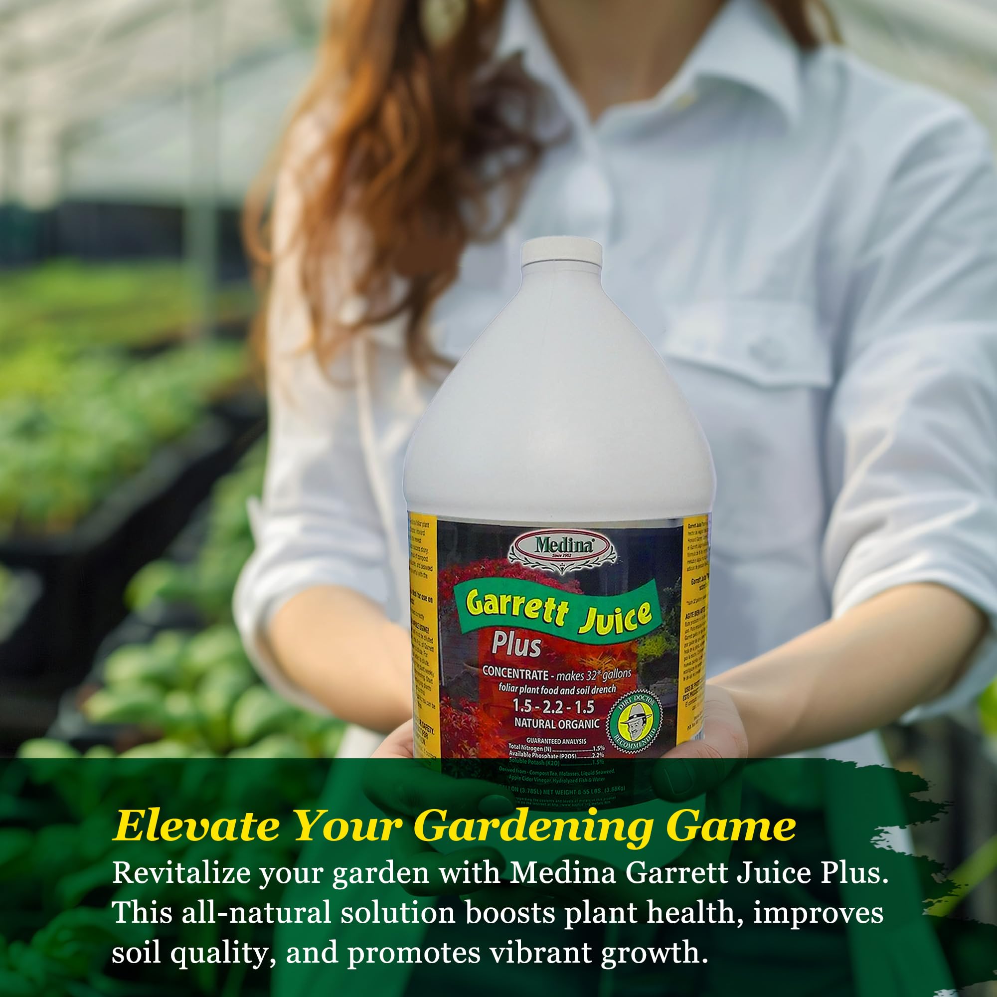 Medina Garrett Juice Plus measuring cup illustrates cost-effective plant care.