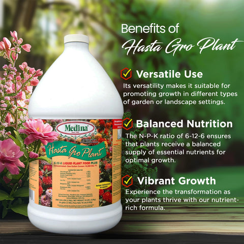 Medina HastaGro liquid nutrition supports soil feeding and foliar uptake for healthy growth.