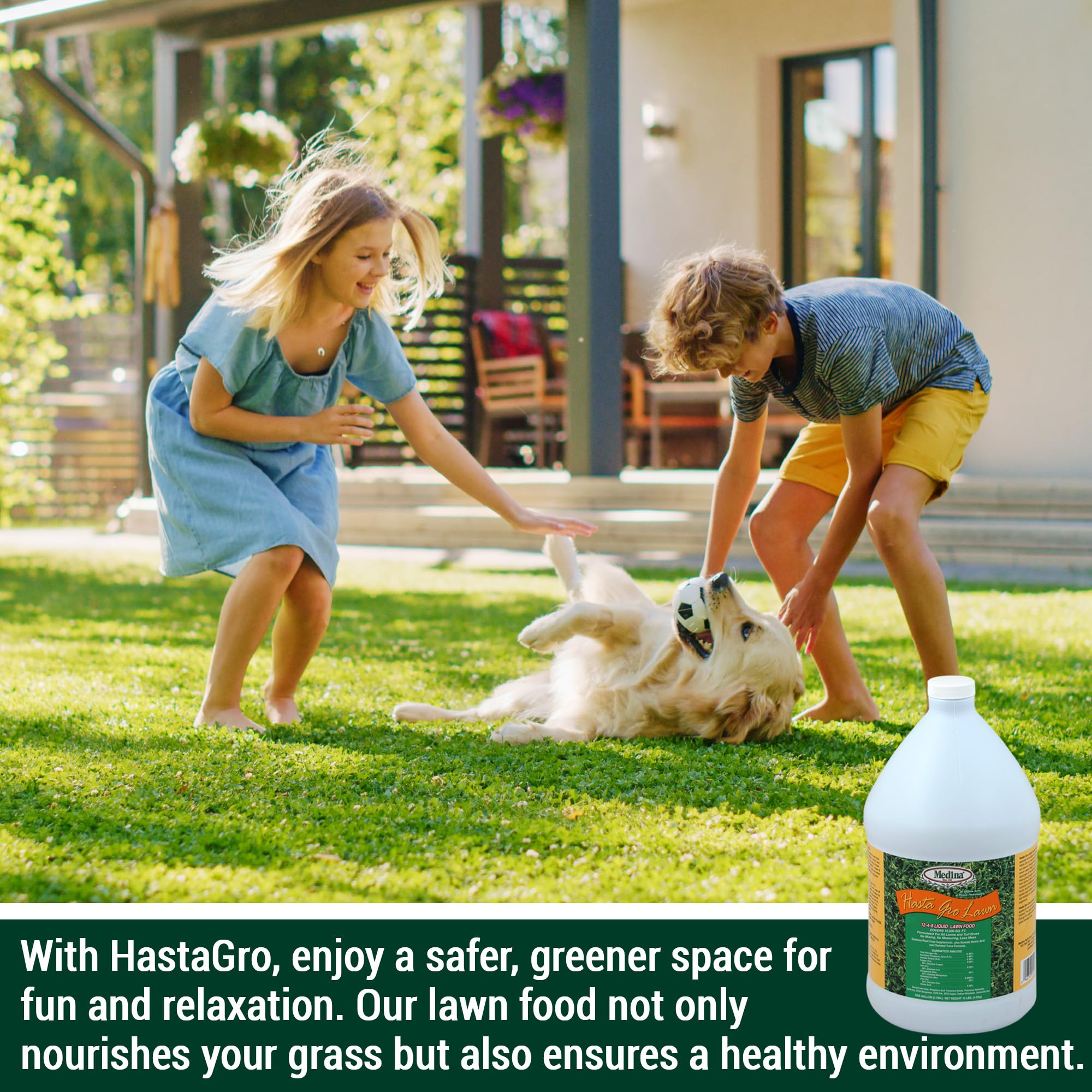 Medina HastGro lawn quick green-up demonstrates fast color boost.
