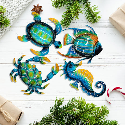 Meduofon blue outdoor wall art set adds coordinated marine style to yard.