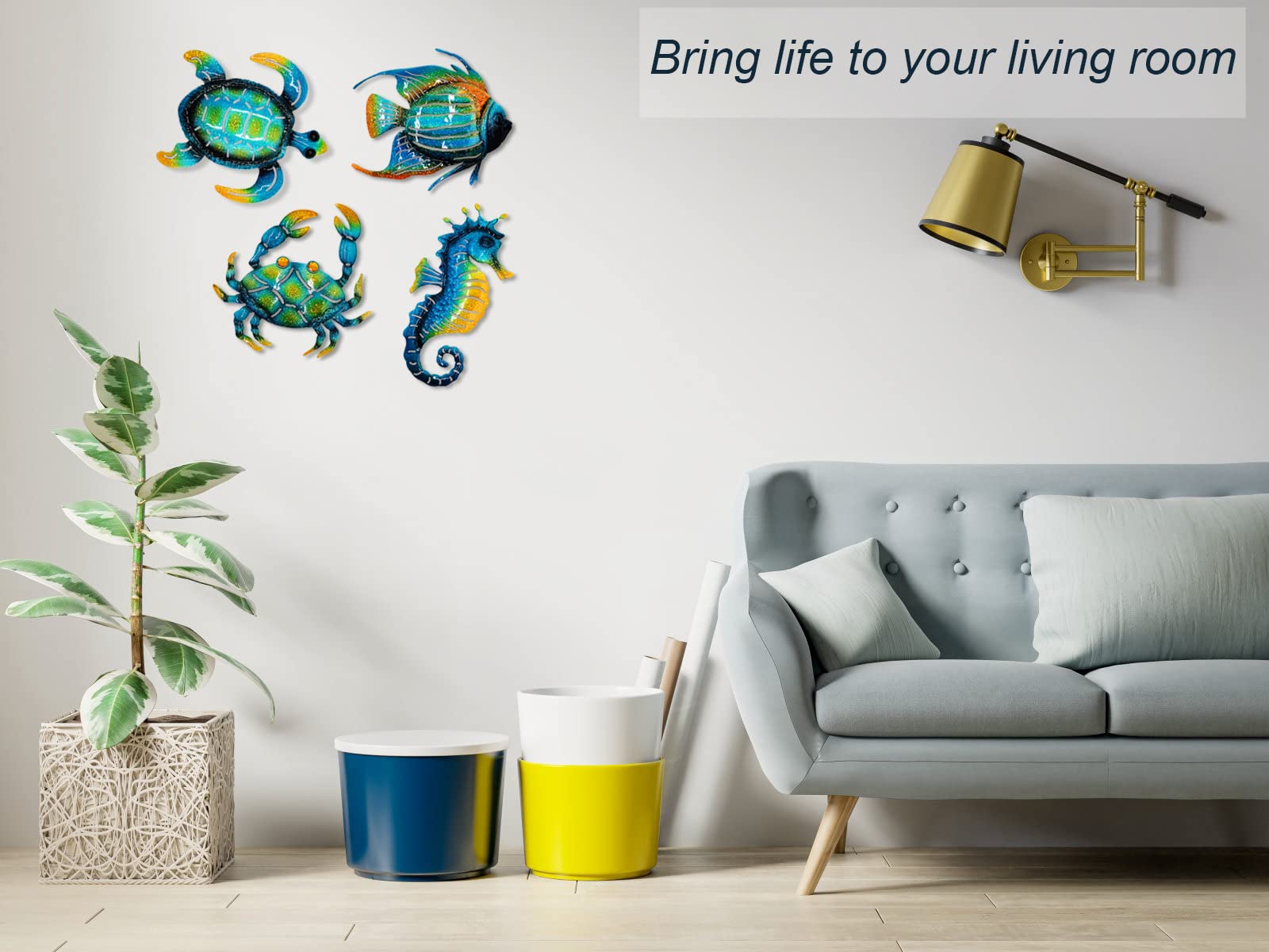 Meduofon blue seahorse wall art brings whimsical sea decor to bathrooms or living rooms.