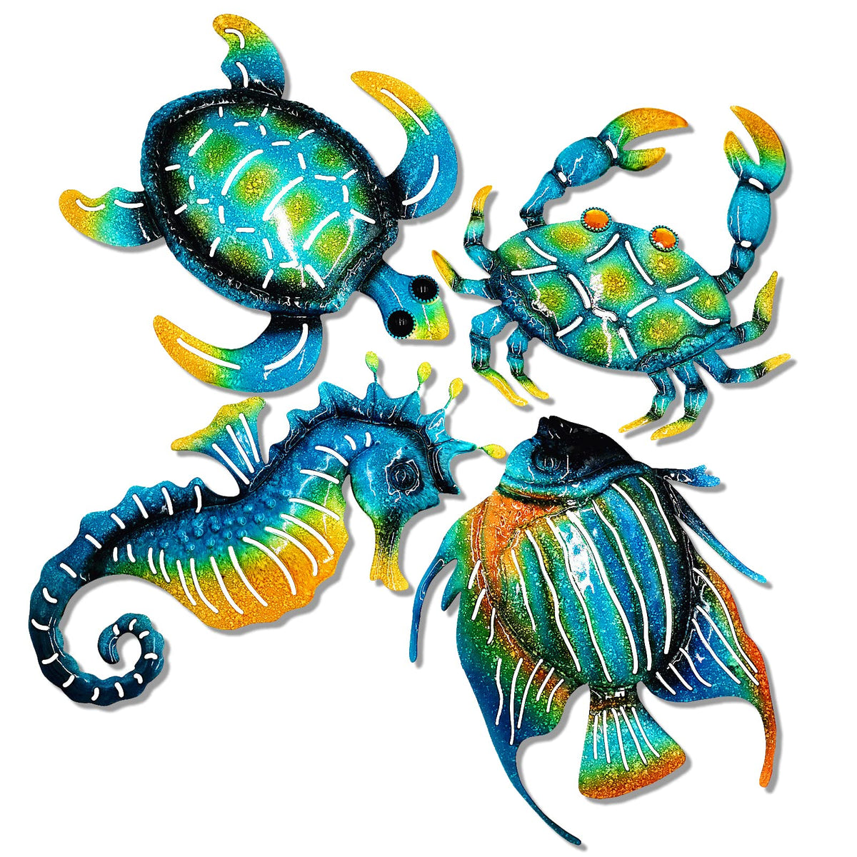 Meduofon blue turtle wall art enhances outdoor walls with vibrant coastal charm.