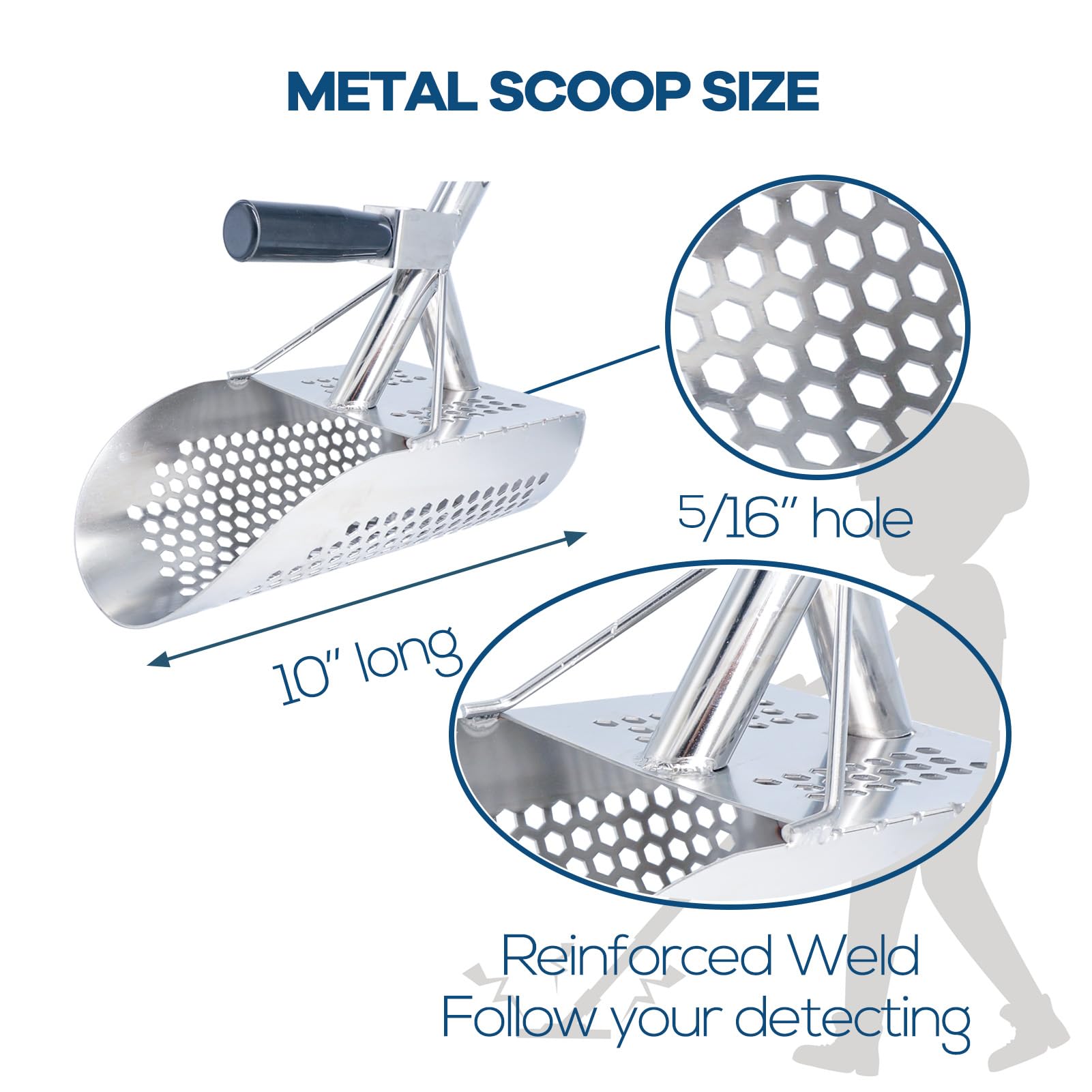 MEEGOON long-handle detector scoop offering extended reach during treasure hunts