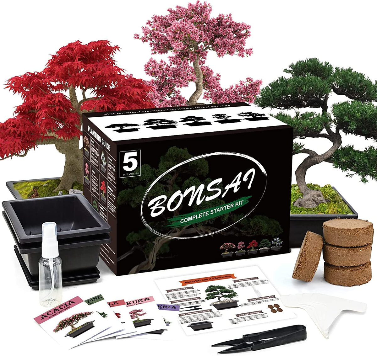 Meekear bonsai-kit-pots: five self-watering pots support easy germination and care