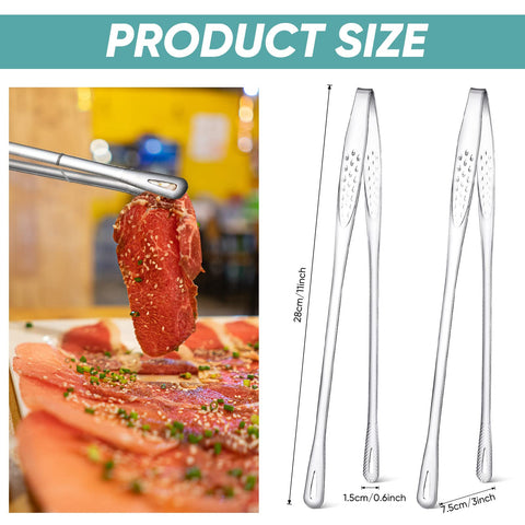 Meekoo 11-inch stainless steel Korean BBQ tongs with secure grip.