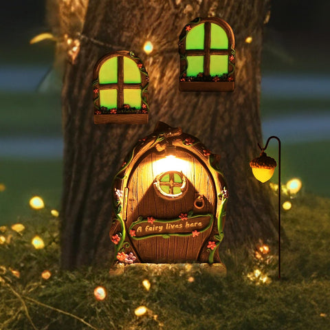 MEETYAMOR fairy door glow-in-the-dark enhances nighttime garden ambiance.