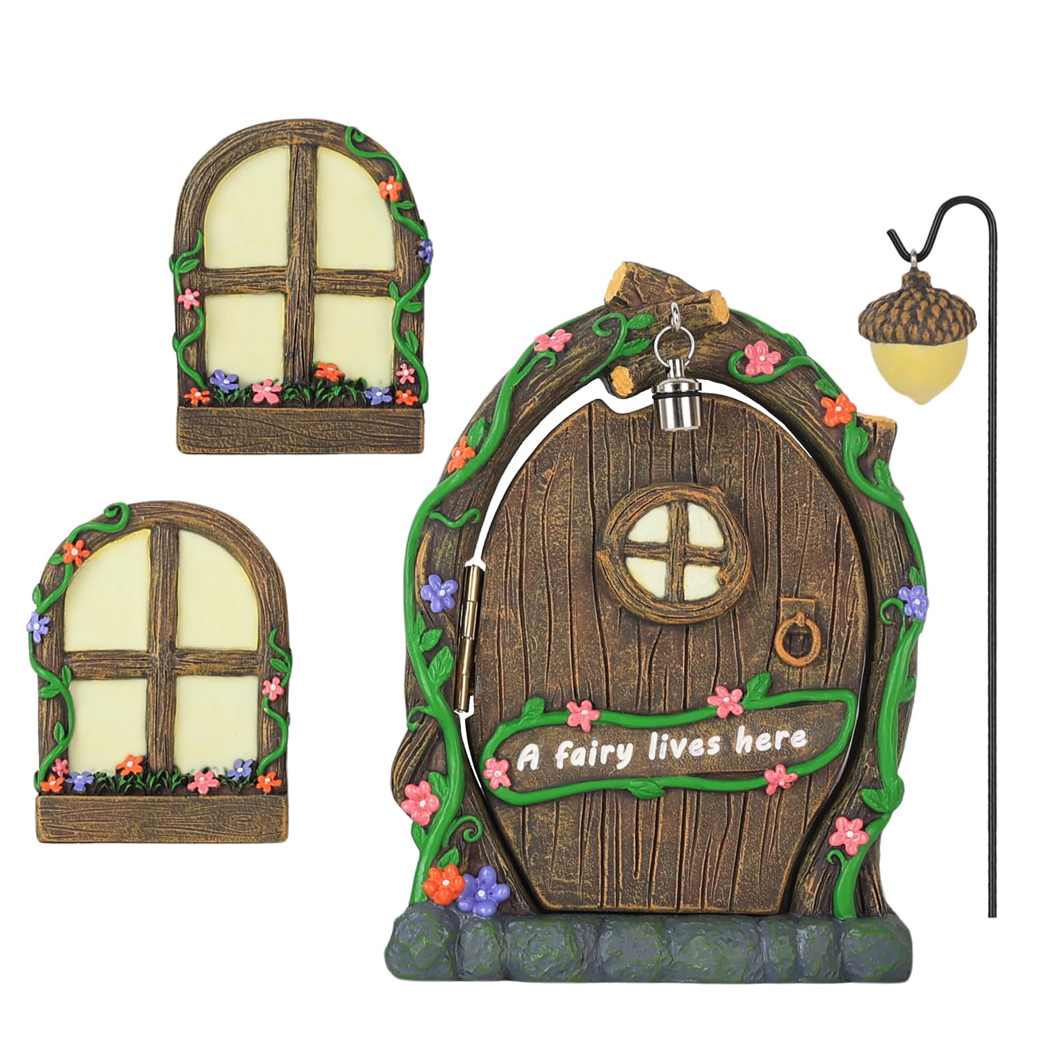 MEETYAMOR hanging acorn decor adds woodland accent to the garden.