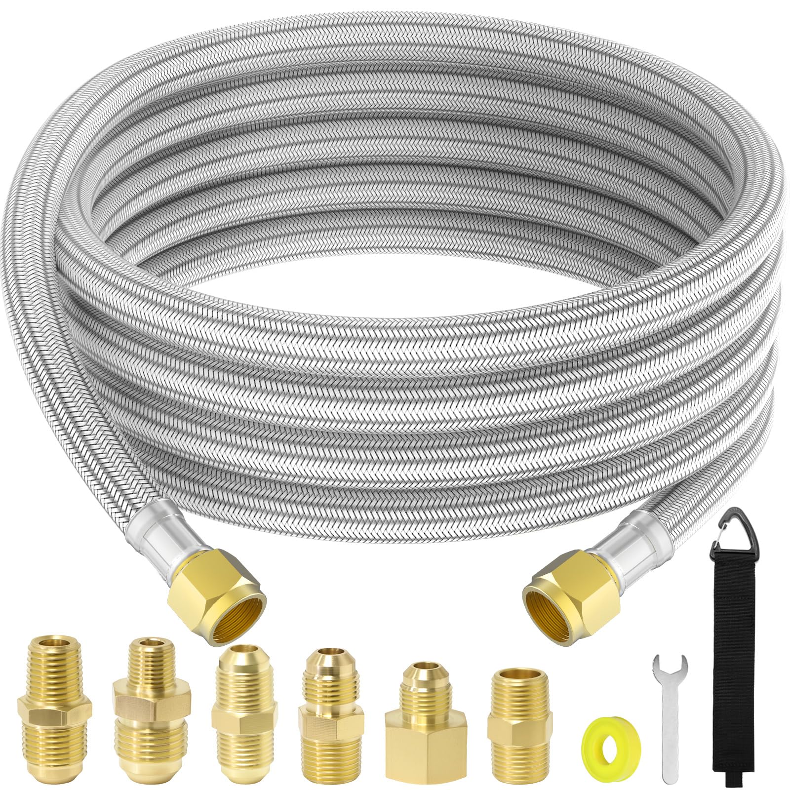 MEFUN 12 ft high-pressure propane hose extension with braided stainless steel for durable outdoor grilling