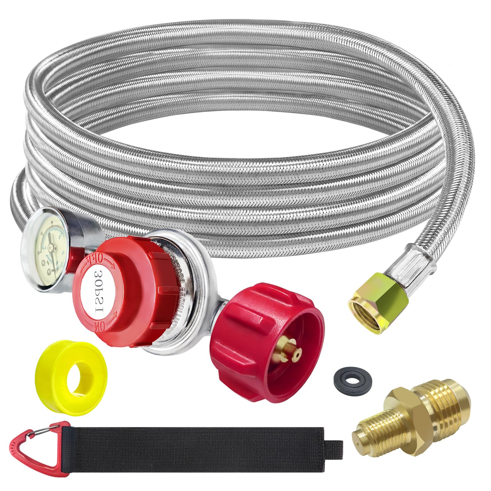 MEFUN 12 ft propane hose with gauge showing clear heat control readout for outdoor cooking