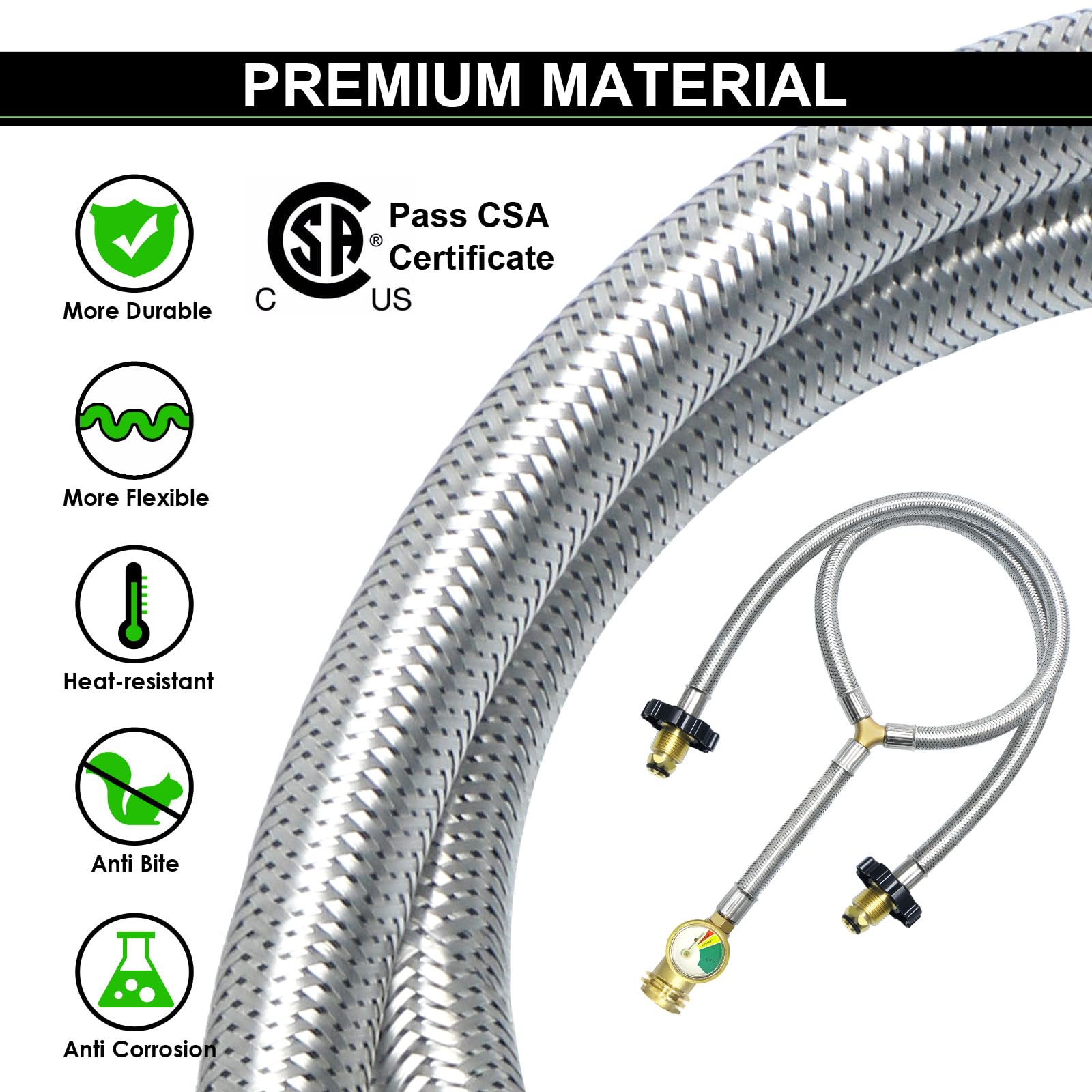 MEFUN weather-resistant hose suitable for grill or heater use outside.