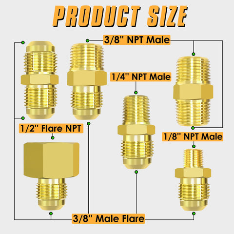 MEFUN conversion couplings showing 3/8 flare to NPT connections