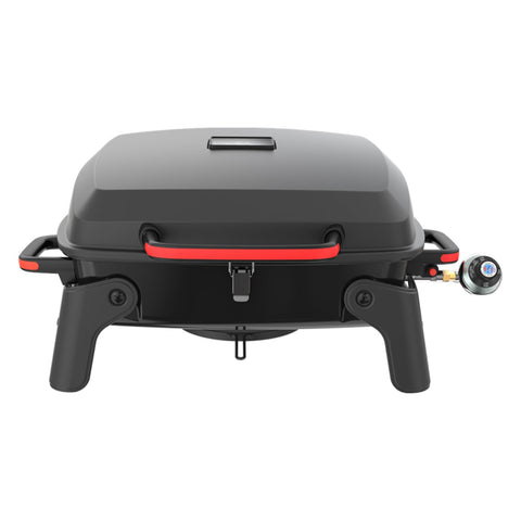Megamaster 1-Burner grill with locking lid for secure transport.