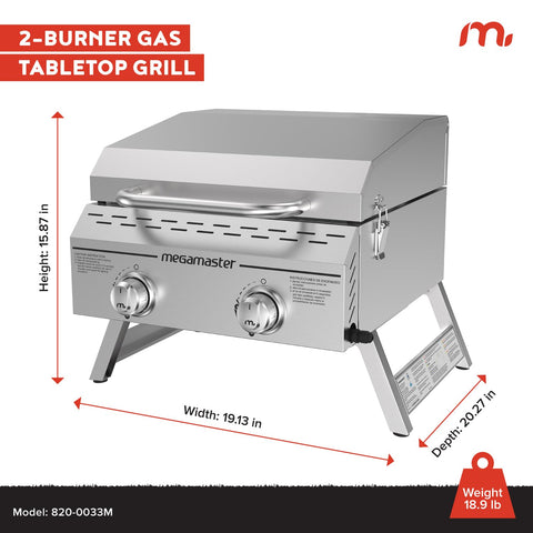 Megamaster compatible with standard 20 lb propane tanks for portability.